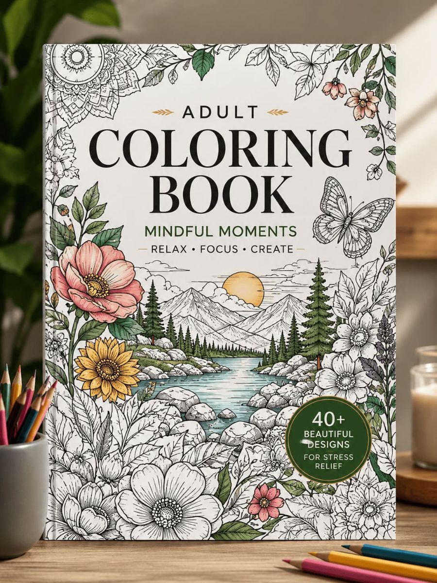 Mindful Moments Adult Coloring Book – 40+ Stress Relief Designs